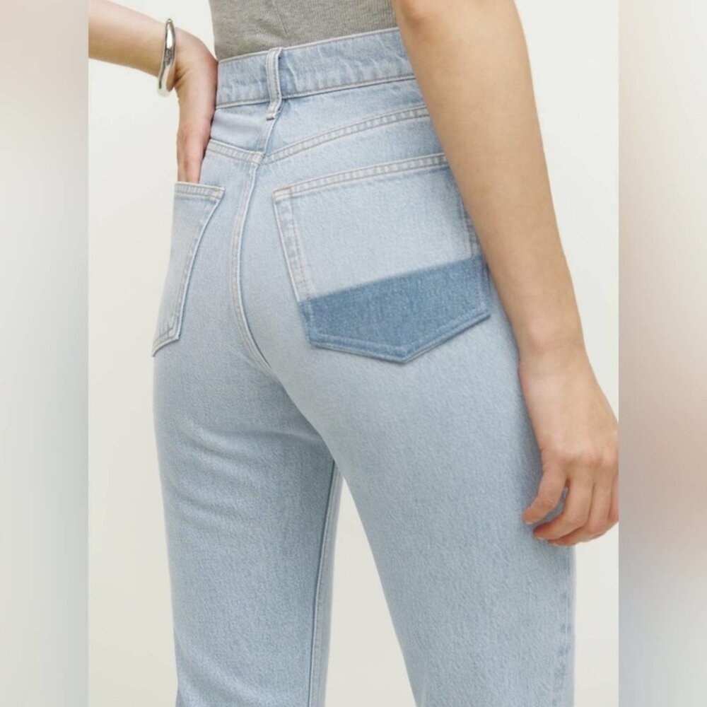 Reformation Cynthia High Rise Straight Leg Patch Jeans Tahoe Light Wash 26 - Picture 6 of 16